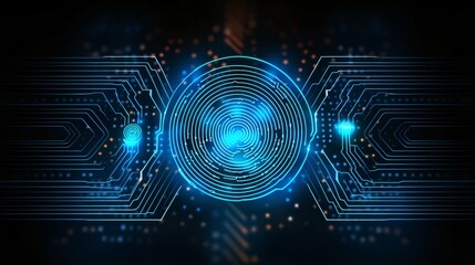 Sticker - abstract futuristic technology background digital circuit board with glowing fingerprint scan