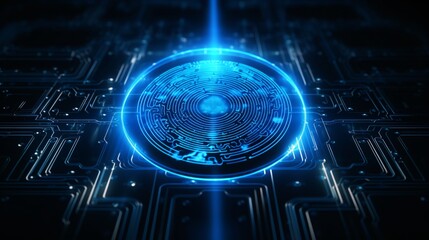 Sticker - futuristic digital maze interface on circuit board abstract technology background
