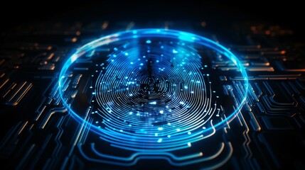 Wall Mural - futuristic fingerprint scan on circuit board digital identity biometric security technology