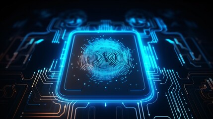 Wall Mural - futuristic digital fingerprint scan on circuit board cybersecurity technology biometric