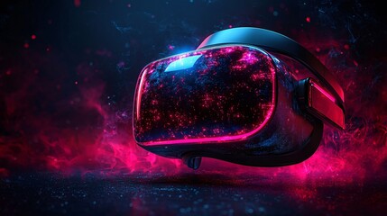 Wall Mural - futuristic vr headset glowing in neon pink and blue smoke