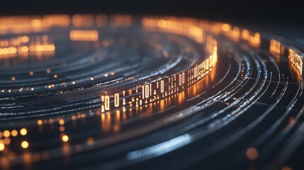 Fototapete - Dynamic Digital Flow of Binary Data Representing Modern Technology and Information Transfer in a Futuristic Abstract Environment with Glowing Particles