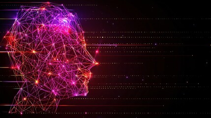 Sticker - abstract digital head profile glowing polygonal network data stream technology concept