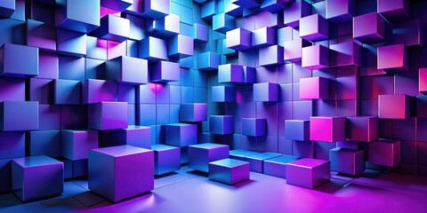 Wall Mural - abstract 3d render of a room filled with vibrant cubes