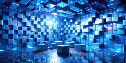 Wall Mural - abstract room with blue cubes and reflective floor