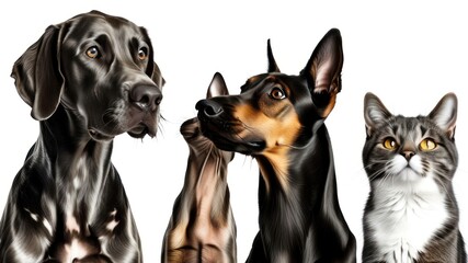 realistic portrait of various pet animals showcasing friendship and companionship, ideal for pet rel