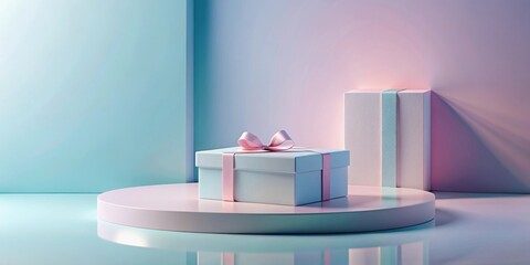 Wall Mural - pastel presents on a circular pedestal a minimalist gift display