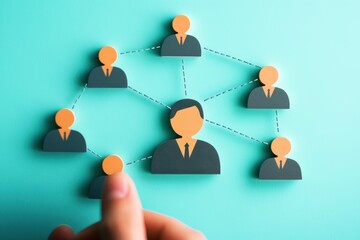 Wall Mural - connection and networking concept with paper figures and dotted lines on a blue background represent