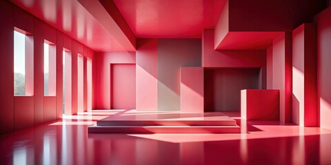 Wall Mural - abstract minimalist interior design with red walls and platform