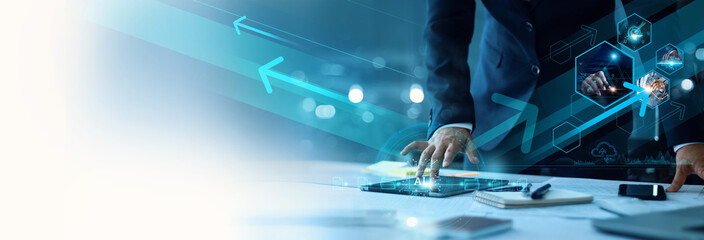 Leinwandbilder - .Business development to success and growth on new era, AI enhances business efficiency in data and boosting competitiveness of developing and innovative, business technology on global network.
