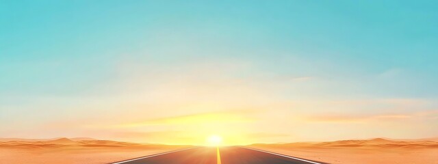 Poster - Beautiful Sunrise Over Open Road in Desert Landscape