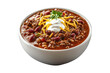 © boxstock production - Traditional chili with ground beef beans cheese and sour cream in white bowl isolated on white or transparent, PNG