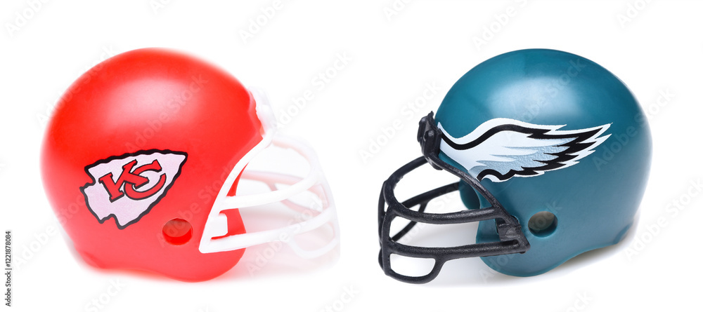 IRVINE, CALIFORNIA 26 Jan 2025 Football helmets of the Kansas City