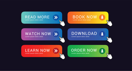 Wall Mural - set collection of web button template download, order now, learn now, watch, with hand cursor for ui