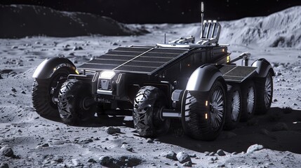 Wall Mural - futuristic lunar rover on moon surface solar powered exploration vehicle