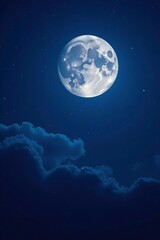 Wall Mural - Nighttime scene with a full moon and stars shining brightly against a dark sky, sky, , bright