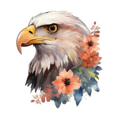 Wall Mural - Majestic watercolor eagle with floral wreath. isolated vector on white background.