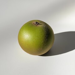 Single ripe green round fruit on white background.