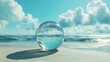 © MdArshed - Crystal ball on the beach with blue sky and sea in the background