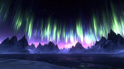 Wall Mural - aurora borealis with snowcapped mountains and sea at night