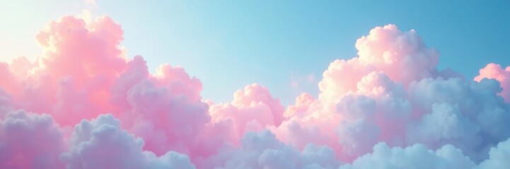 Wall Mural - Pastel pink and blue colors blend in a dreamy atmosphere with wispy, cotton-like clouds, cloud, soothing