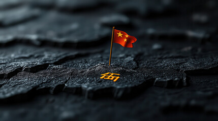 Leinwandbilder - small Chinese flag on dark textured surface, symbolizing national pride and identity. flag stands out against background, representing China