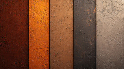 Fototapete - Textured wall panels in various shades of brown, orange, and gray create warm and inviting atmosphere. rich colors and unique textures add depth and character to any space