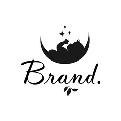 baby sleep on the moon simple logo vector template illustration