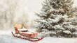 © leo_NARDO - A vintage red sleigh sits in the snow near a decorated Christmas tree during winter