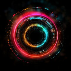 Wall Mural - Abstract Neon Circular Tech HUD Interface Background