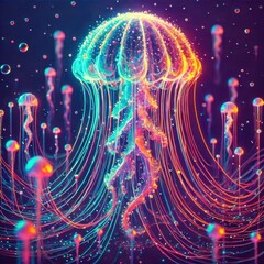 illustration of glowing liquid substance in hologram spectral color palette make jellyfish glow at n