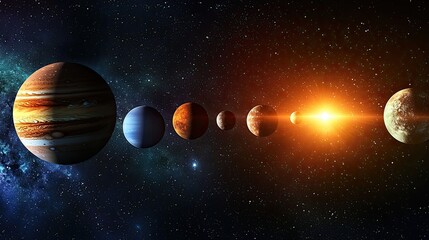 illustrate abstract representations of planets and stars in vivid colors against a dark cosmic backd