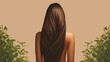 © PRDOM - A realistic-looking woman with long straight brown hair, enjoying a hair care treatment in a salon.