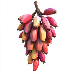 Poster - Vibrant Cluster of Colorful Banana Fruits Hanging Against a Clean White Background