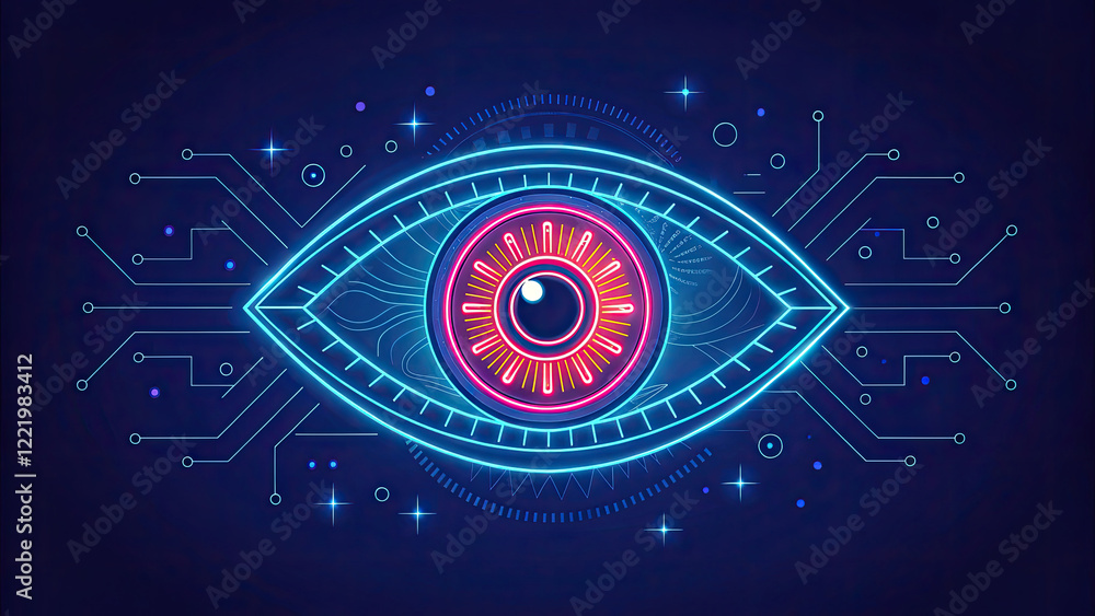Tech Eye Vector Coloring Futuristic Eye Illustration with Circuit Board Design, Glowing Eye with ...