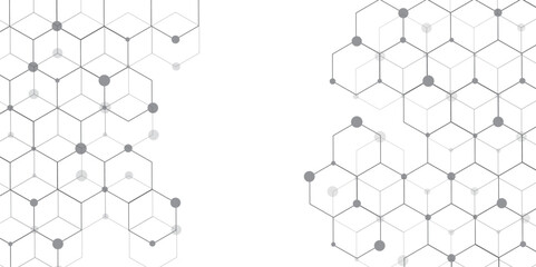 Leinwandbilder - Molecular structure abstract tech background. Geometric white background. Vector banner design with hexagons. Science network pattern, connecting lines and dots Medical background, Vector illustration