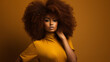 © PRDOM - A breathtaking black model woman with big afro hair, showcasing fashion, beauty, and salon cosmetics.