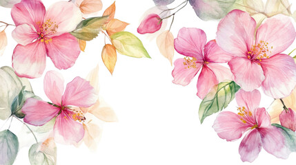Watercolor flower of tropical spring floral pink on transparent background