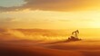 © Christian Bunge - oil pumpjack operating in a golden desert at dusk, background oil and gas industry, copy and text space, 16:9
