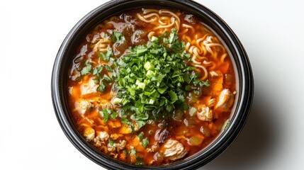 Wall Mural - Delicious asian noodles with chicken and vegetables in a wooden bowl