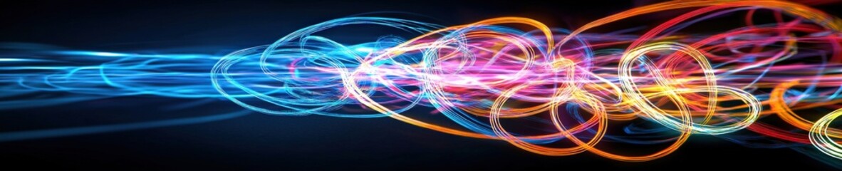 Speech bubbles glowing in a spiral pattern symbolizing global connection