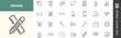 © Abstract - outline tools and utensils icons set. editable linear kitchen tools, recycling bin, megaphone side view, and other 25 icons in this category isolated on transparent background.