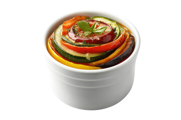 Wall Mural - Authentic ratatouille with colorful sliced vegetables isolated on white or transparent, PNG