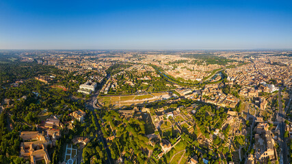 Wall Mural - Rome, Italy. Historical Center. The city is at your fingertips. Panorama of the city on a summer morning. Aerial view