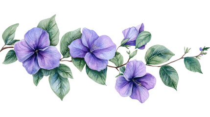 Watercolor flower of tropical spring floral purple on transparent background