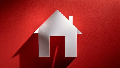 Wall Mural - paper house with long shadow on red background