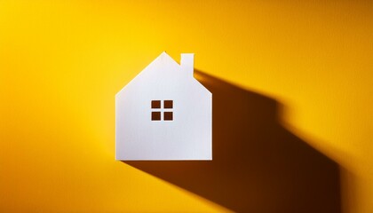 Wall Mural - paper house with long shadow on yellow background