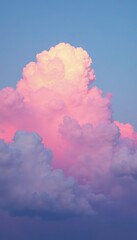Wall Mural - Pink and blue clouds in the sky at sunset with pastel colors, fluffy clouds, atmospheric perspective, gentle gradient