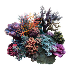 Vibrant coral reef isolated on transparent background