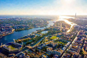 Wall Mural - Saint-Petersburg, Russia. Watercolor illustration. Panorama of the central part of the city. Neva River